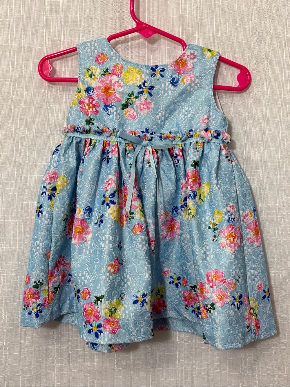 Baby Girls' Light Blue Floral Lace Party Dress with Bow